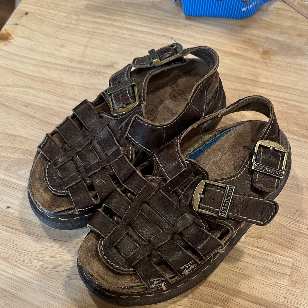 Vintage Dr. Martens  Dark Brown Leather Woven Fisherman Sandals